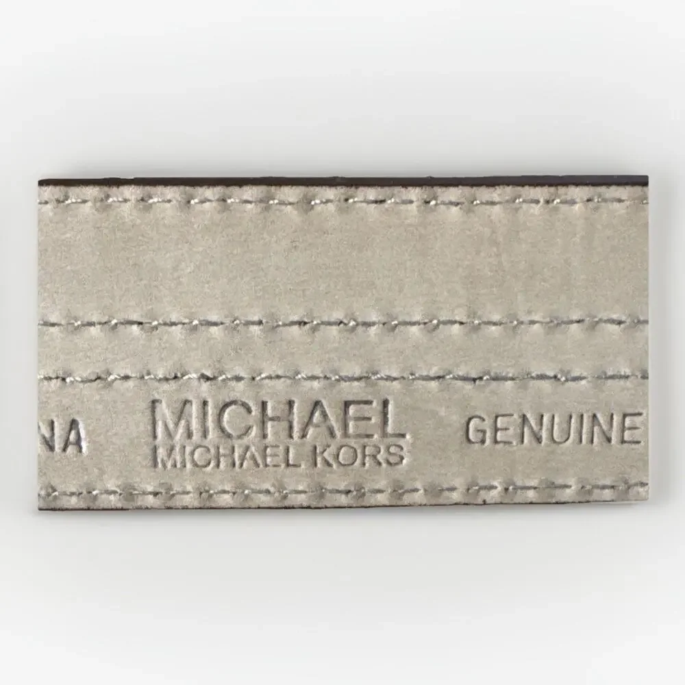 Michael Kors Womens Brown Leather Belt Size S 30-32 Double Prong Silver Buckle